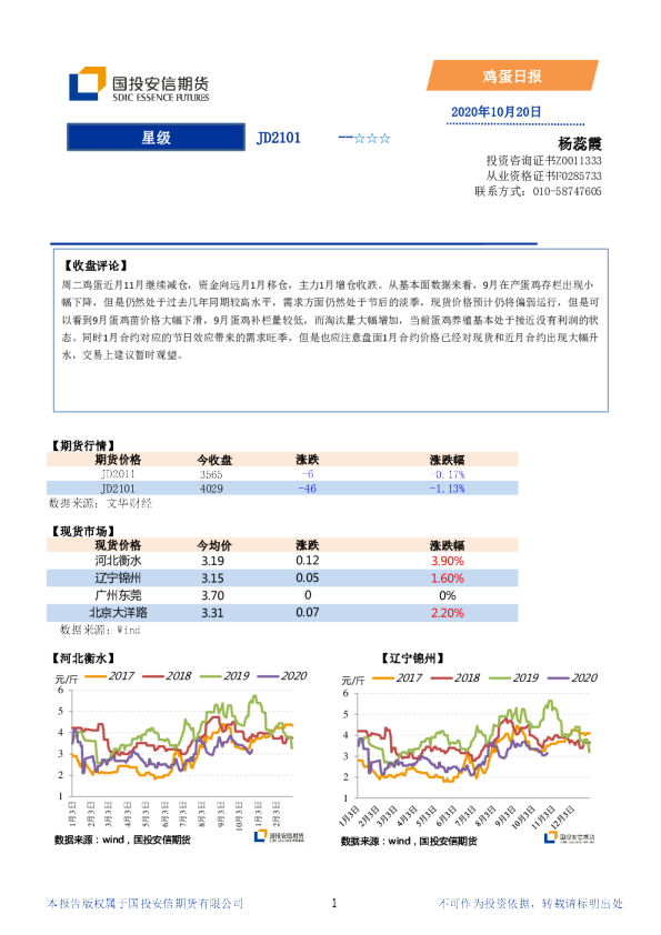 国投安信期货鸡蛋日报