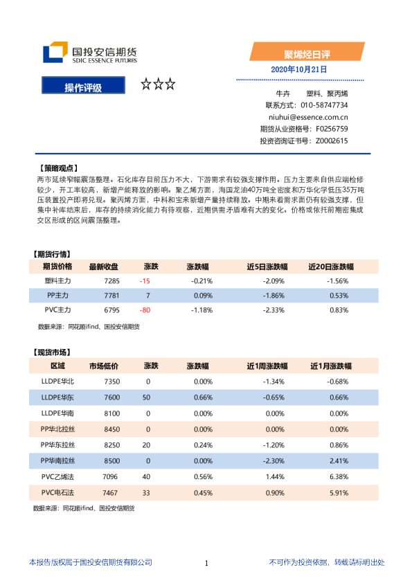 国投安信期货聚烯烃日评