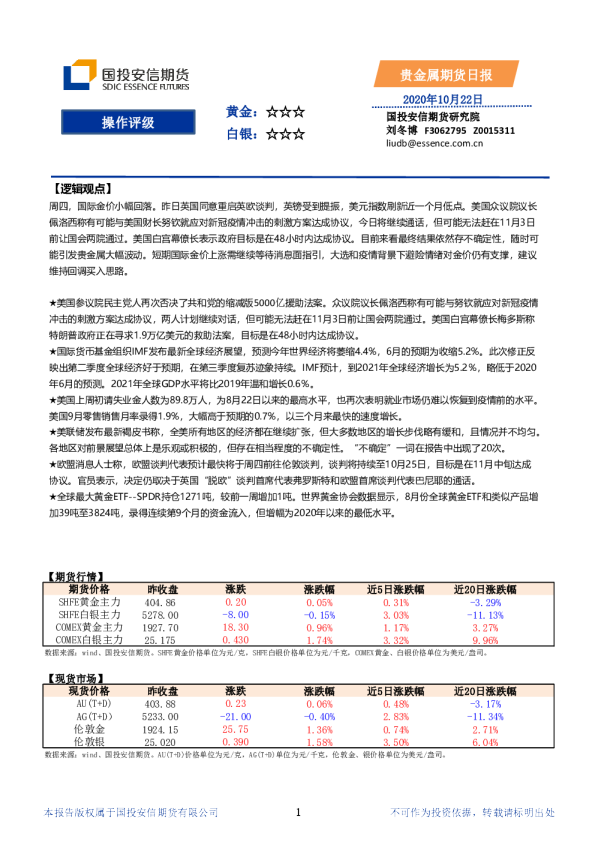 贵金属期货日报