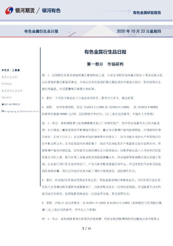 有色金属衍生品日报
