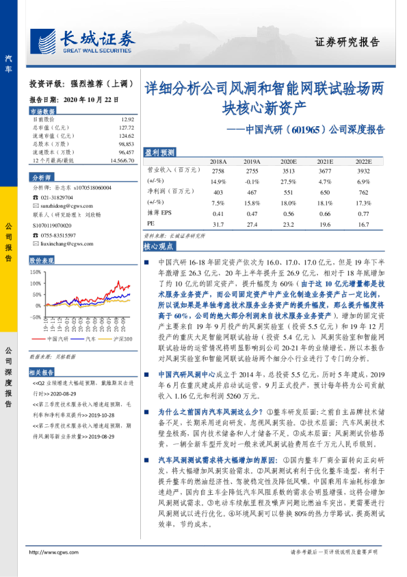 公司深度报告：详细分析公司风洞和智能网联试验场两块核心新资产