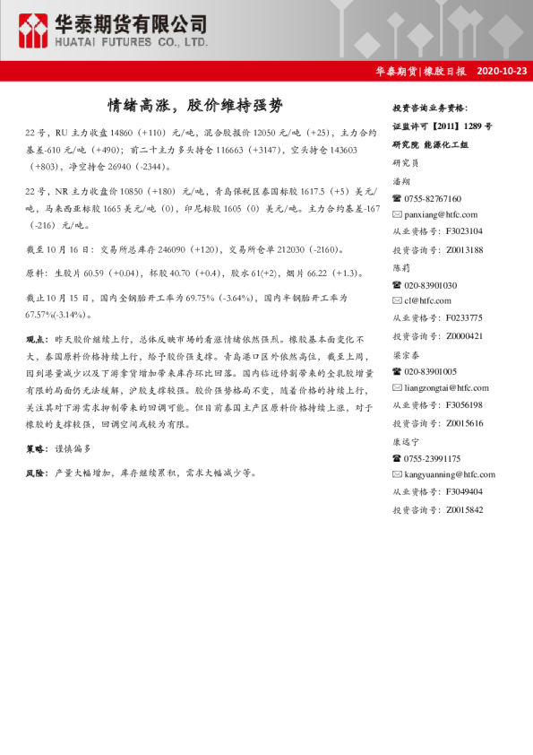 橡胶日报：情绪高涨，胶价维持强势