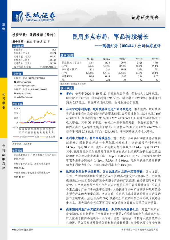民用多点布局，军品持续增长