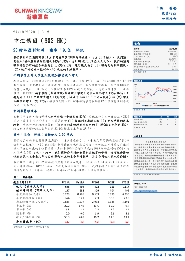 20财年盈利前瞻；重申「长仓」评级