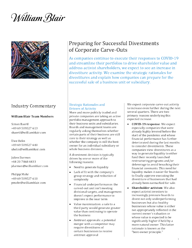 为成功剥离公司业务做准备