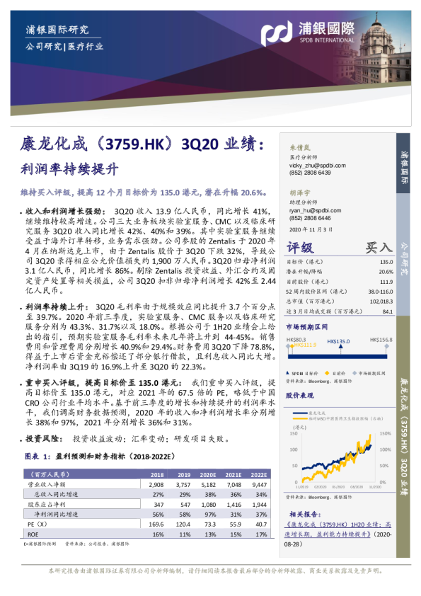 3Q20业绩：利润率持续提升