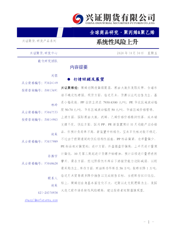 聚丙烯、聚乙烯：系统性风险上升