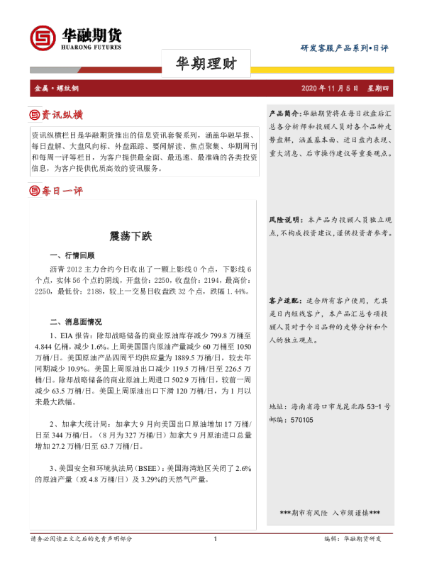 沥青日评：震荡下跌