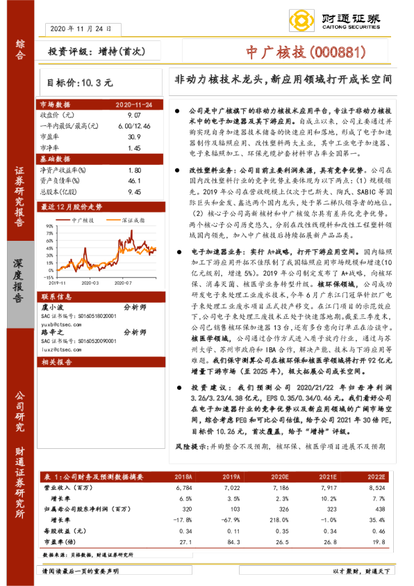 非动力核技术龙头，新应用领域打开成长空间