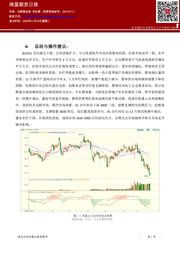 方正中期期货鸡蛋期货日报
