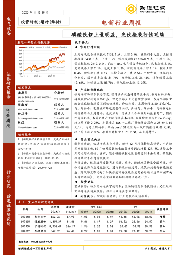 电新行业周报：磷酸铁锂上量明显，光伏抢装行情延续