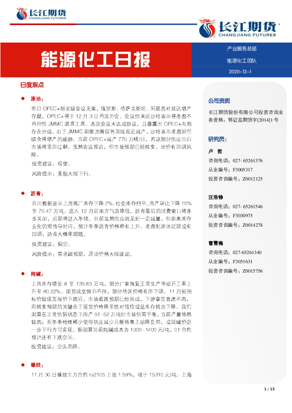 能源化工日报