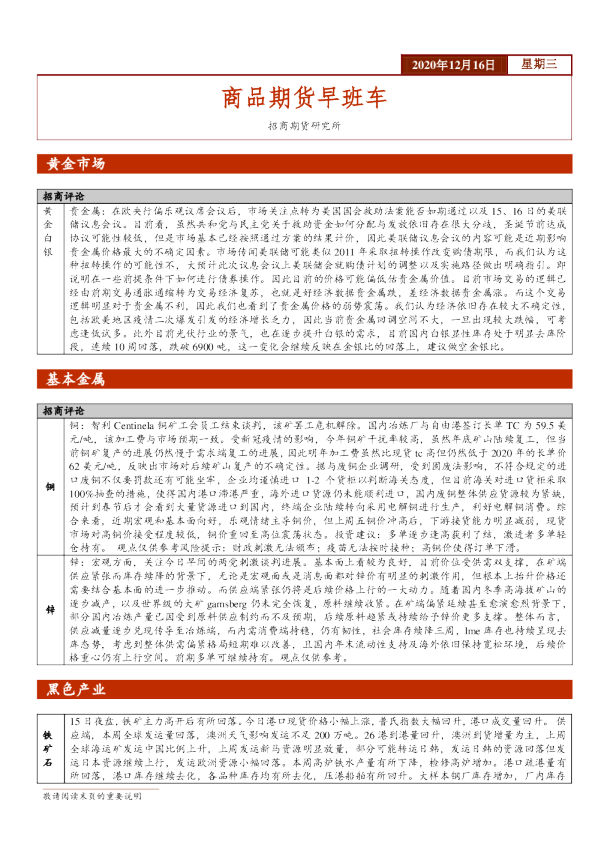 商品期货早班车