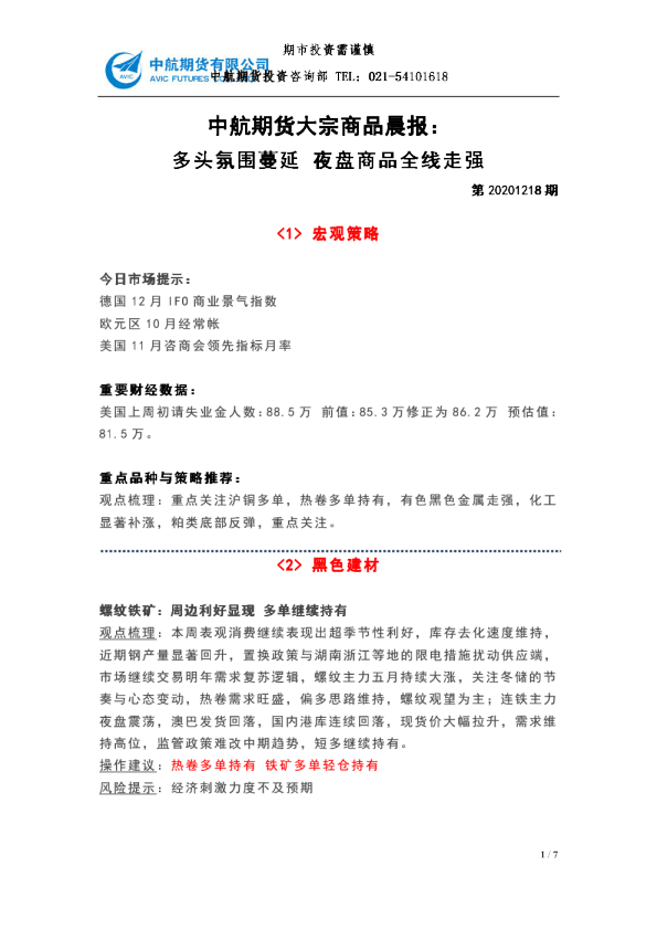 大宗商品晨报：多头氛围蔓延 夜盘商品全线走强