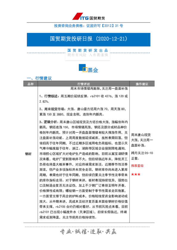 投研日报：黑金