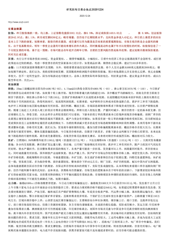 研究院每日晨会焦点