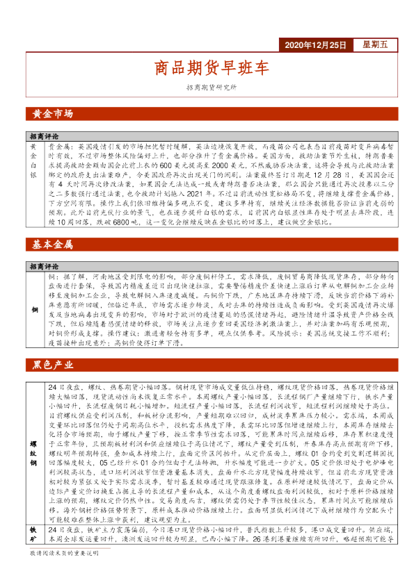招商期货商品期货早班车