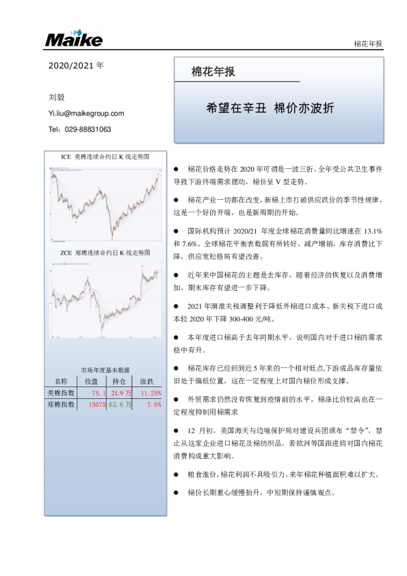 棉花年报：希望在辛丑 棉价亦波折
