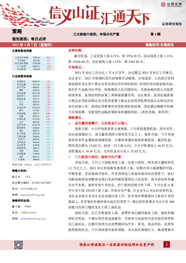 三大股指六连阳，市场分化严重
