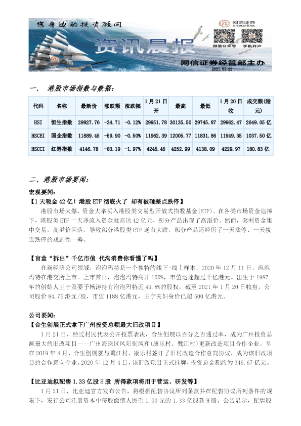 网信证券港股资讯晨报