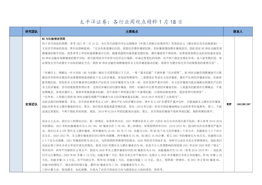 太平洋证券：各行业周观点精粹1月18日