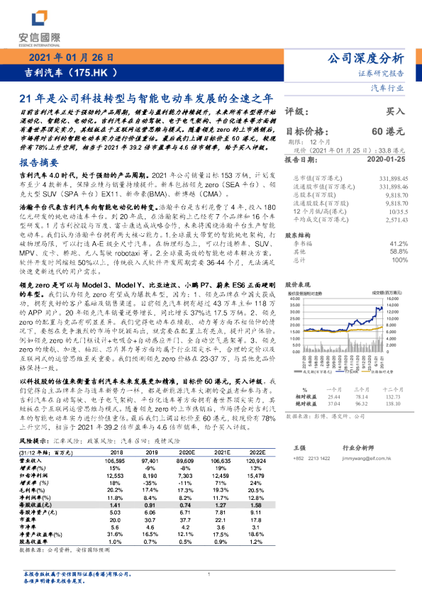21 年是公司科技转型与智能电动车发展的全速之年