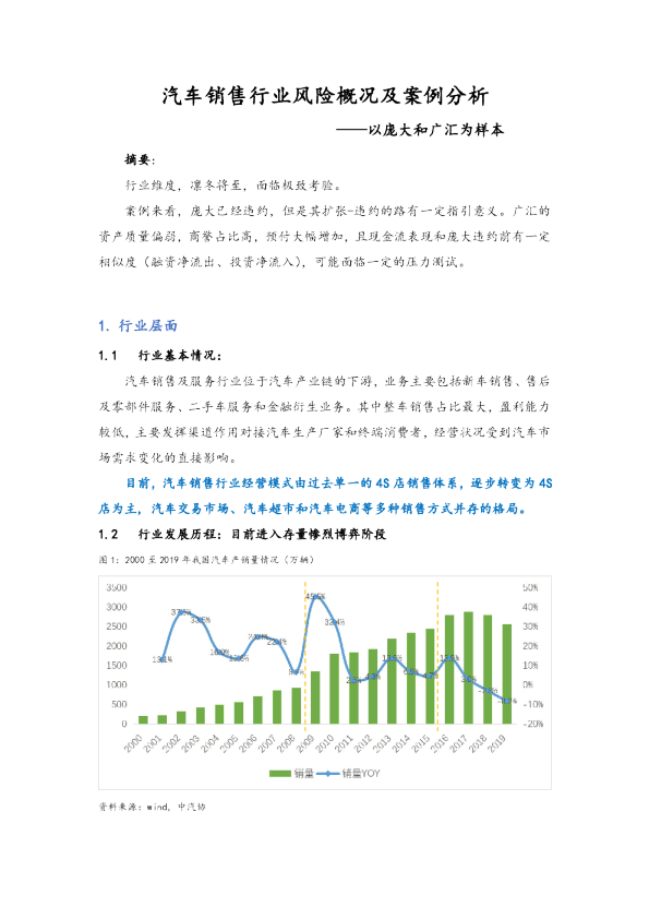 汽车销售行业风险概况及案例分析报告