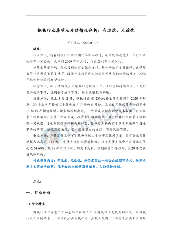 钢铁行业展望及发债情况分析报告