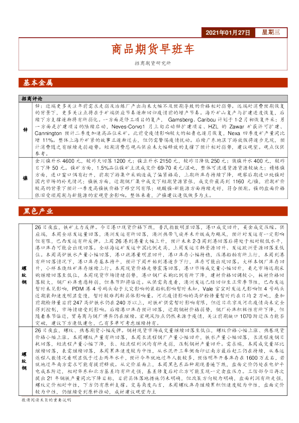 招商期货商品期货早班车