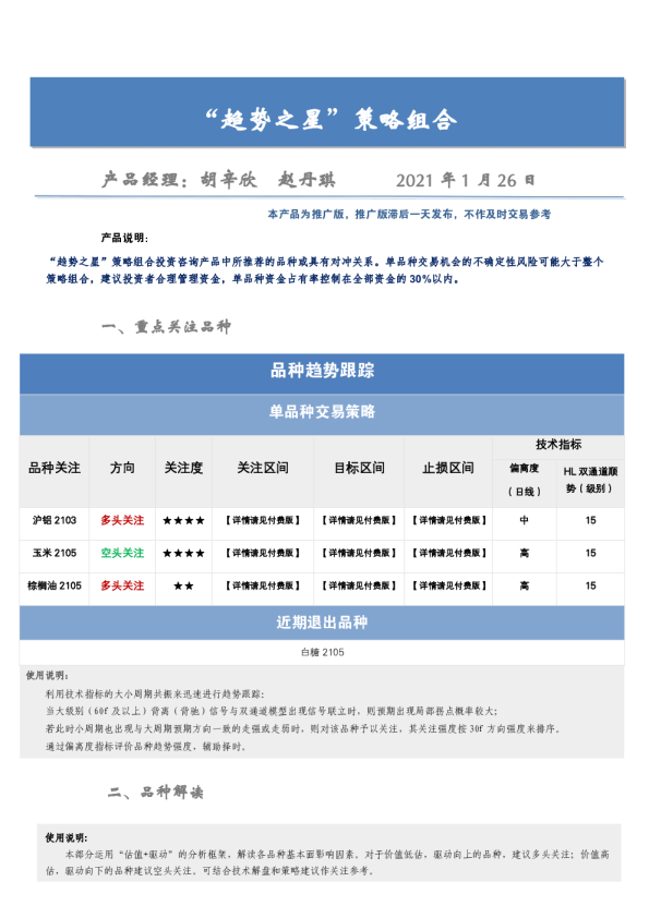 “趋势之星”策略组合