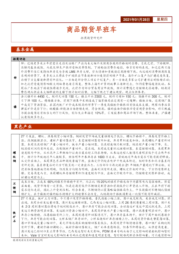 招商期货商品期货早班车