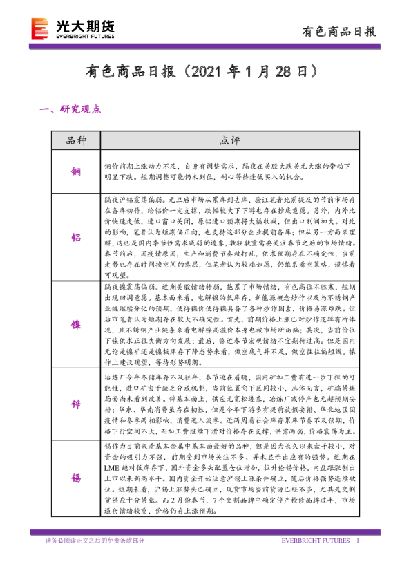光大期货有色商品日报