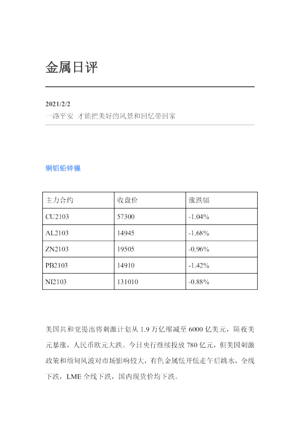 金属日评