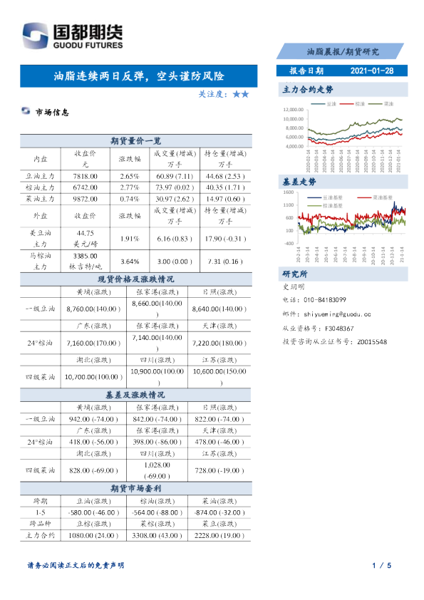 油脂晨报：油脂连续两日反弹，空头谨防风险