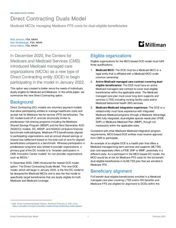 直接承包双模式医疗补助MCO管理医疗保险