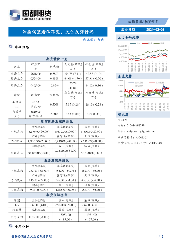 油脂偏空看法不变，关注反弹情况