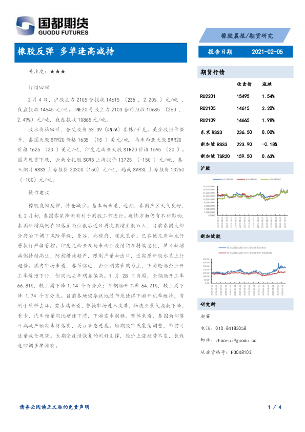 橡胶反弹，多单逢高减持