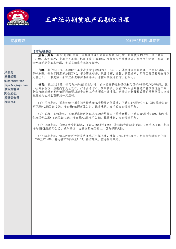 农产品期权日报