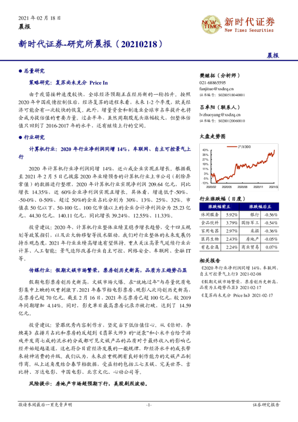 新时代证券研究所晨报
