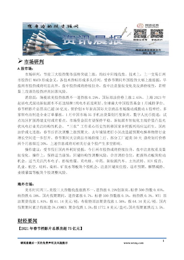 网信证券资讯晨报