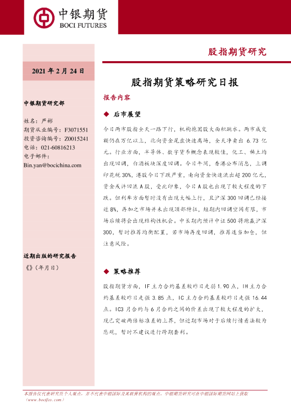 股指期货策略研究日报