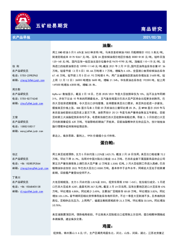 五矿经易期货农产品早报