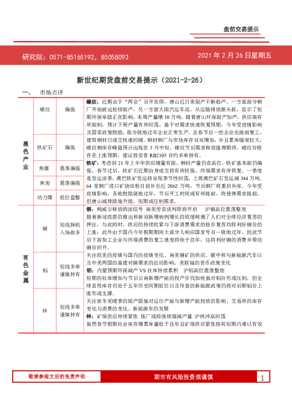 盘前交易提示