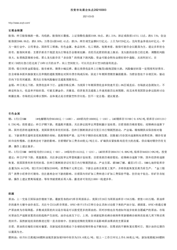 投资咨询晨会焦点
