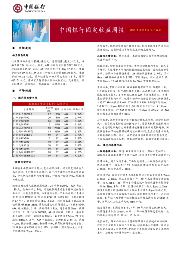 固定收益周报2021年3月8日