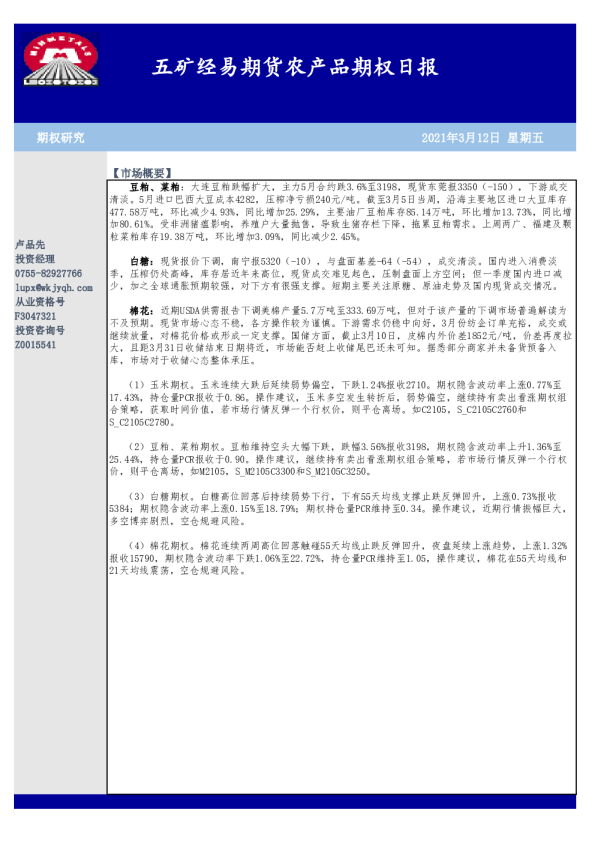 农产品期权日报