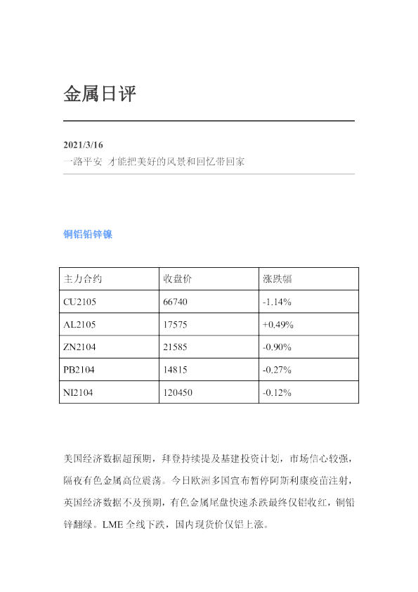 金属日评