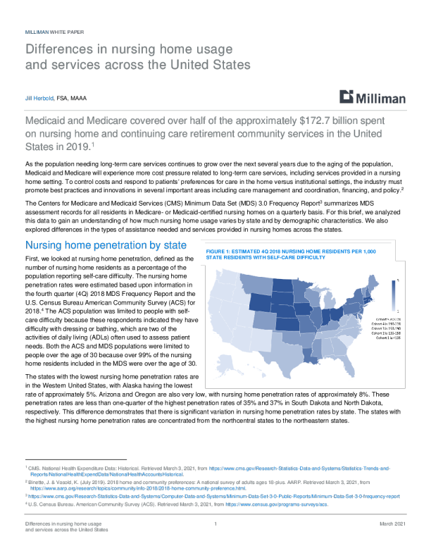 美国各地疗养院使用和服务的差异