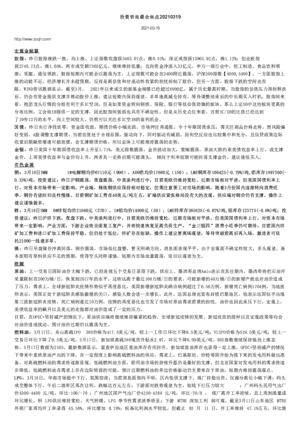 投资咨询晨会焦点