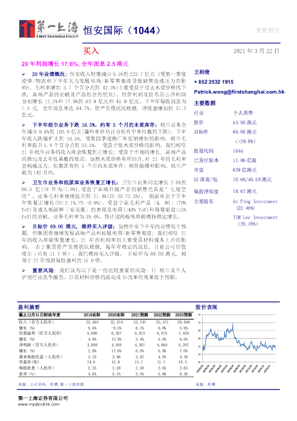 20年利润增长17.6%，全年派息2.5港元